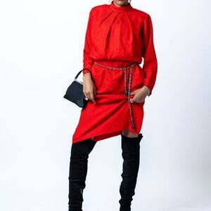 Stanley Sherman For Bullocks Dress Size  8 Red‎ 100% Silk Secretary Dress